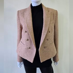 L'Agence Brooke Double Breasted Tweed Cropped Blazer